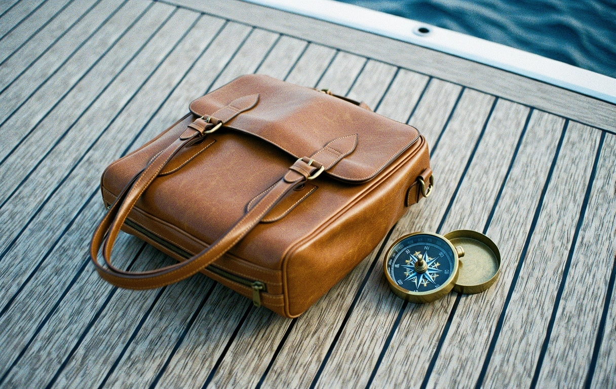 Curated travel gear on a boat deck